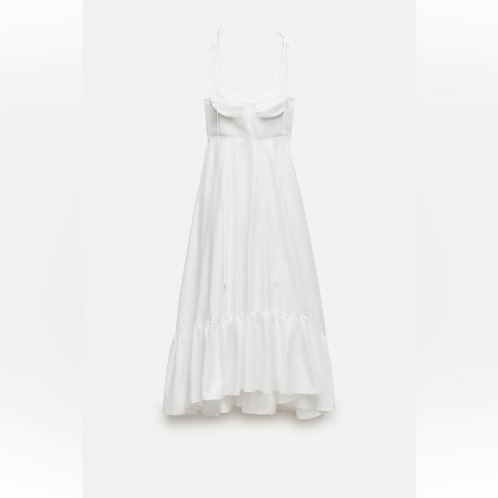 Zara White ruffled poplin dress size small